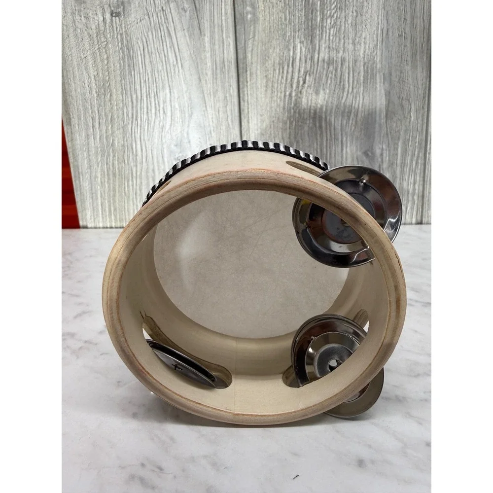 Wooden Handheld Tambourine 4 Inch Small Percussion Drum with Metal Jingles